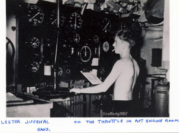 Lester Juvenal, Kansas - Throttle in Aft Engine Room, DE405